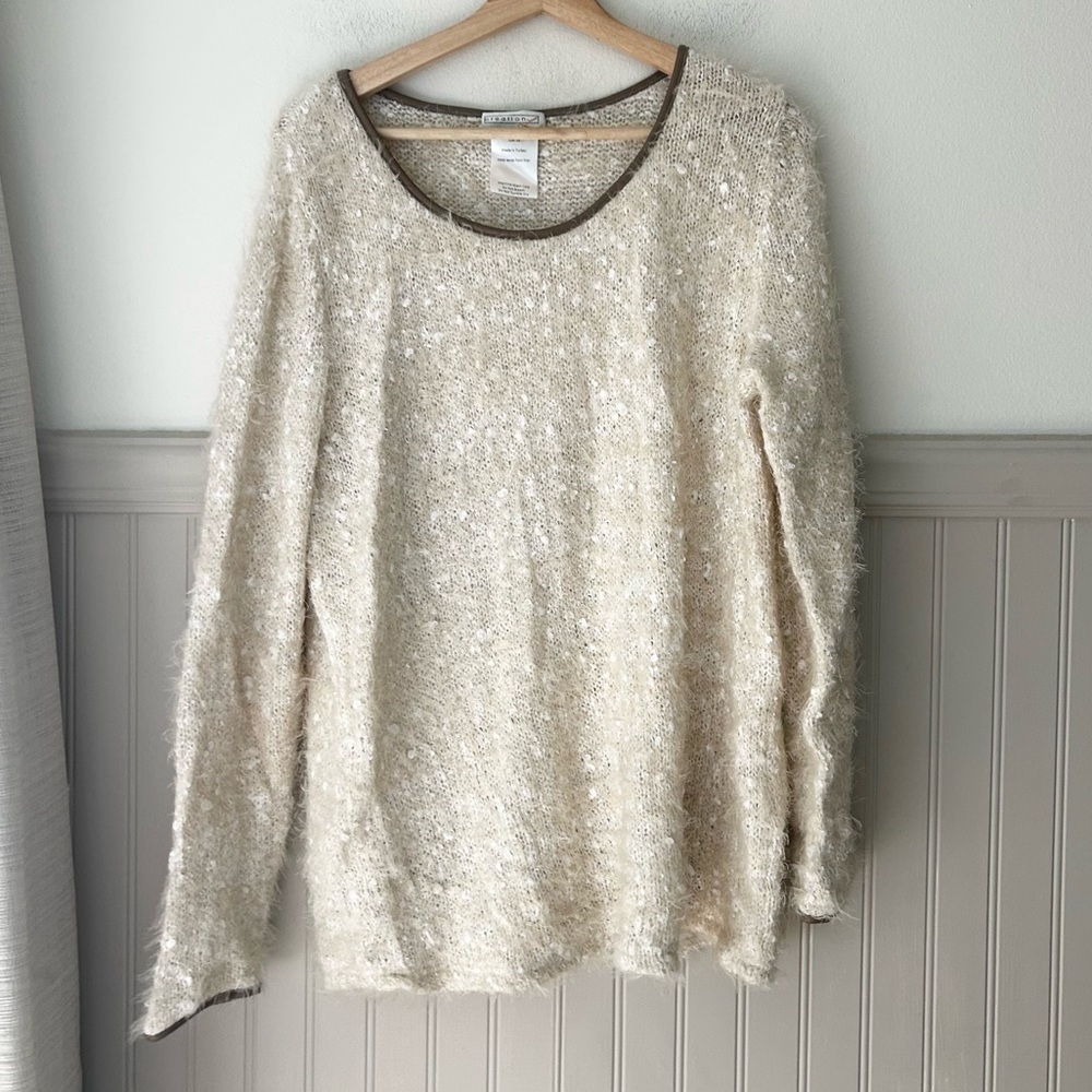 Creation L Size 14 Cream Soft Crew Neck Sweater Pullover